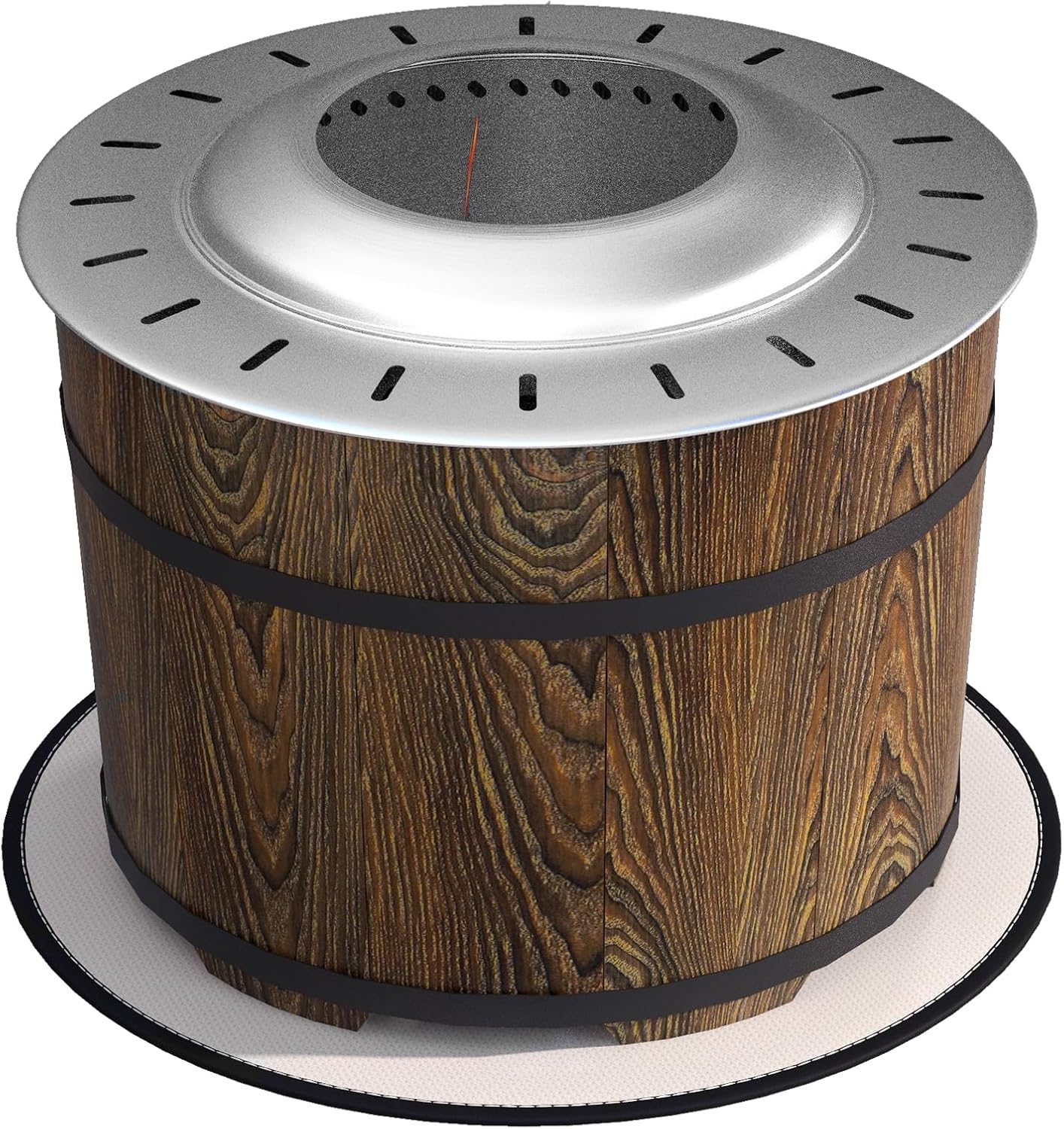 Smokeless Fire Pit with Fireproof Mat, Brown 20 Inch Portable Wood Burning Firepit for Outdoor, Barrel Style Camping Stove for Backyard Patio & Picnic Gatherings, Patio Stove for Garden BBQ & Bonfire