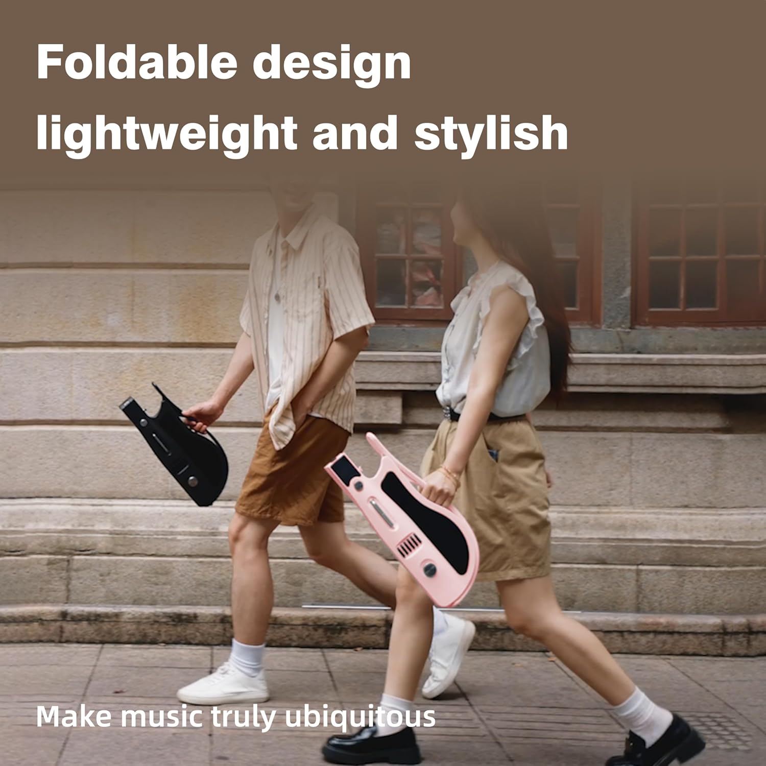 Smart Guitar, Stringless Guitar with App Control, Foldable Electric Guitar, Built-in Drum Machine & Speakers, Headphone Jack for Silent Practice, for Beginners (Pink)