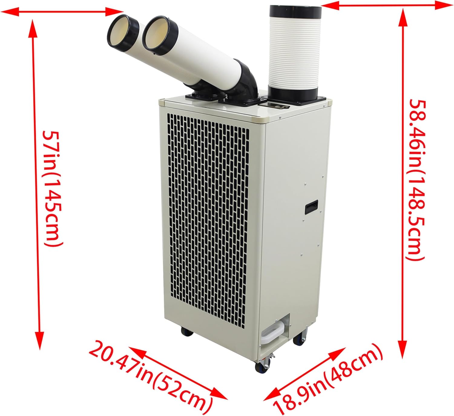220V Industrial Portable Air Conditioner Air Flow 780m³/h with Wheels 8L Tank Double Outlet Commercial Spot Cooler Adjustable Outlet Ideal for insititute Workshops Outdoor Events 2100W