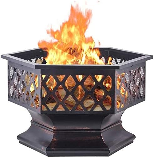 Fire Pits Outdoor Wood Burning Fire Pit Garden Stove Fireplace Iron Brazier Wood Burning Coal Pit Shaped with Spark Screen Cover and Fire Pit Tongs with Cover BBQ Cooking for Outside Camping Backyar