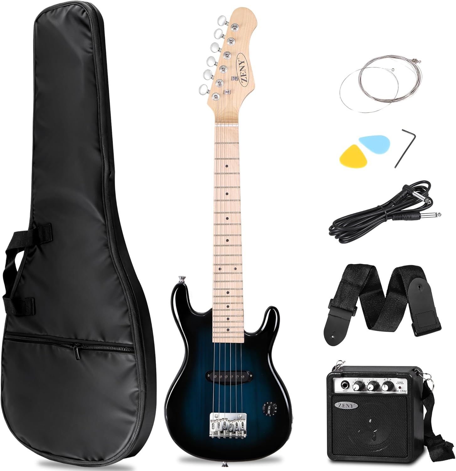 ZENY 30 inch Kids Electric Guitar with 5w Amp, Gig Bag, Strap, Cable, Strings and Picks Guitar Combo Accessory Kit, Blue