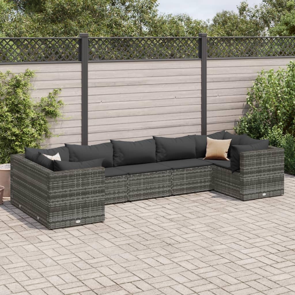 7 Piece Patio Lounge Set with Cushions Gray Poly Rattan,Extendable Modular Rattan Lounge Set for Patio, Backyard, and Terrace with Comfortable Cushions Furniture Sets for Patio, Lawn & Garden