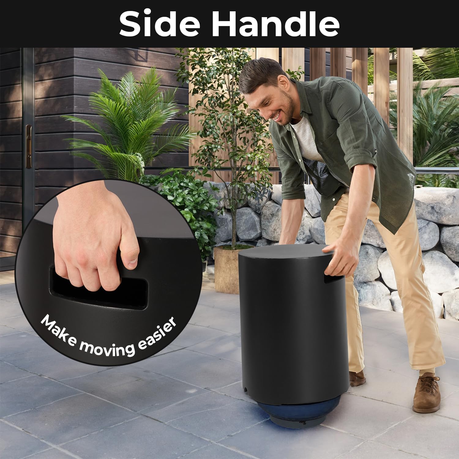 Propane Tank Cover Table Set of 2, Round Concrete Tank Storage Box 20 LB Modern Outdoor Propane Tank Covers Tables Hideaway Table for Gas Fire Pit, Tank Holder with Handles (Black)