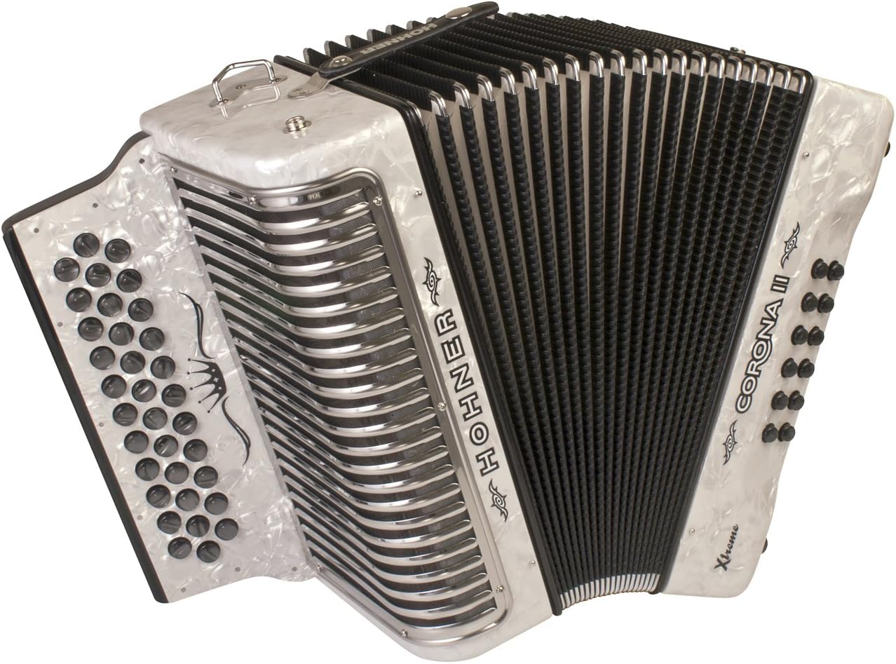 Hohner Corona Xtreme II 34-Button Accordion, GCF, Pearl White