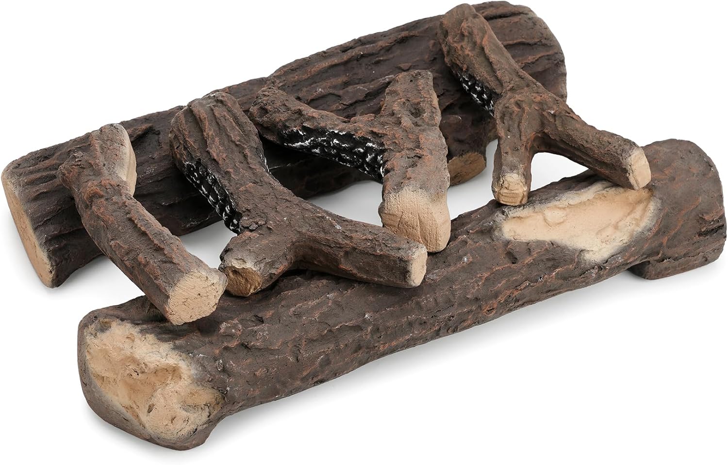 Stanbroil Extra Large Ceramic Gas Logs, 6 Piece Set of Decoration Ceramic Wood Logs for All Types of Ventless, Gel, Ethanol, Electric, Gas Inserts, Propane, Indoor or Outdoor Fireplaces & Fire Pits