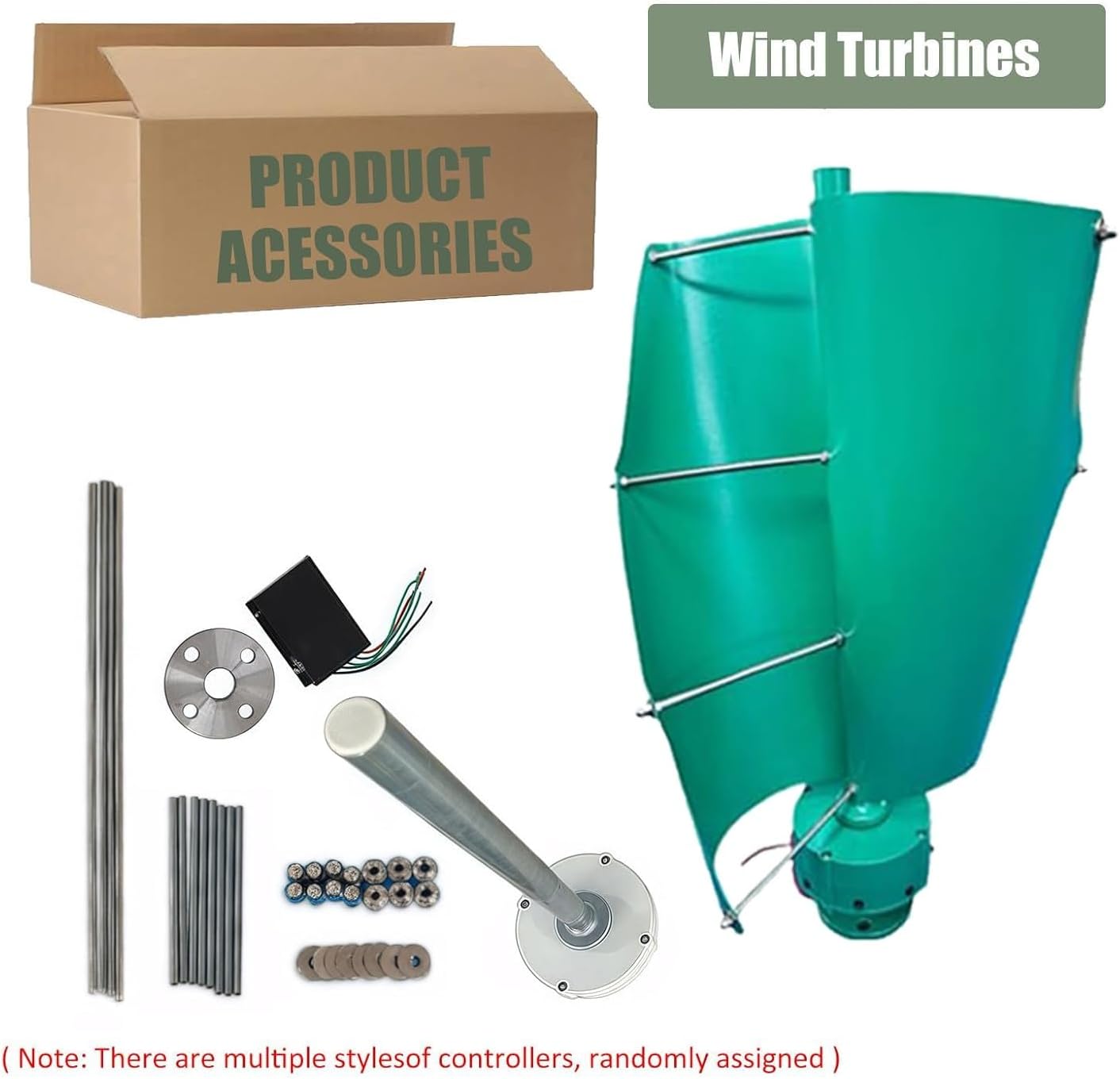 14000W Wind Turbine Generator Kit, 12V/24V/48V Portable Vertical Helix Power System, 2 Blade with Charge Controller for Marine, RV, Home, Industrial Energy Solutions (Teal)