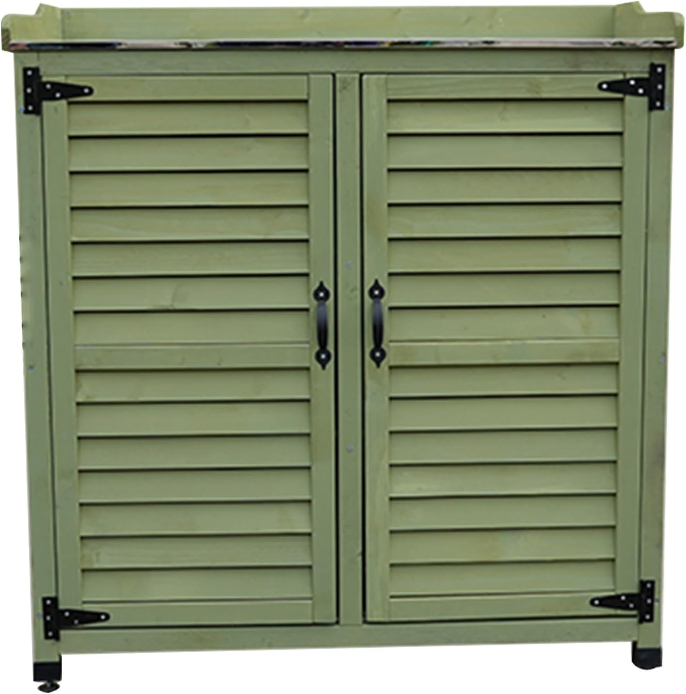 Garden Tool Storage Cabinet, Garden Storage Cabinet W/Metal Tabletop, Wooden Outdoor Storage Cabinet with Double Doors, Wood Workstation for Outdoor Patio (One Color Green)