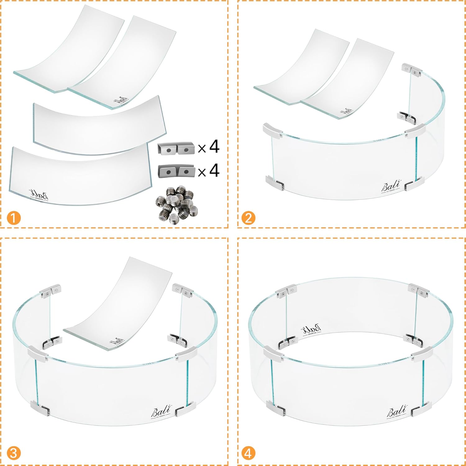 BALI OUTDOORS Fire Pit Wind Guard, 18.5 x 18.5 x6 Inch Clear Tempered Glass Flame Guard with Hard Aluminum Corner Brackets, Fits for Round Outdoor Fire Pit