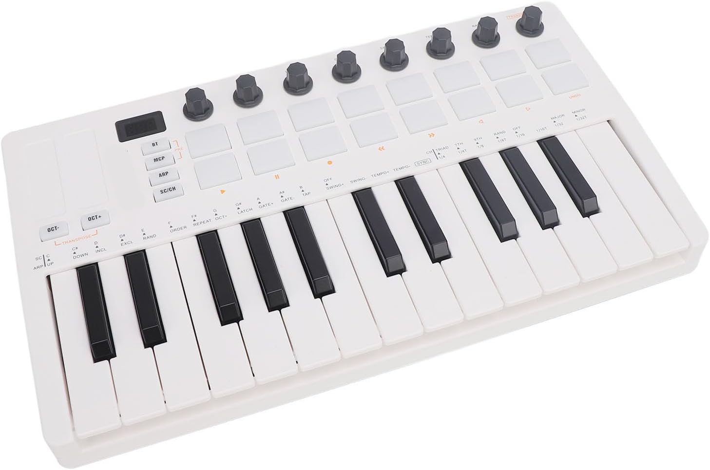 Wireless MIDI Keyboard Controller, 25 Mini Keys, 16 RGB Drum Pads, USB-C, Battery Powered