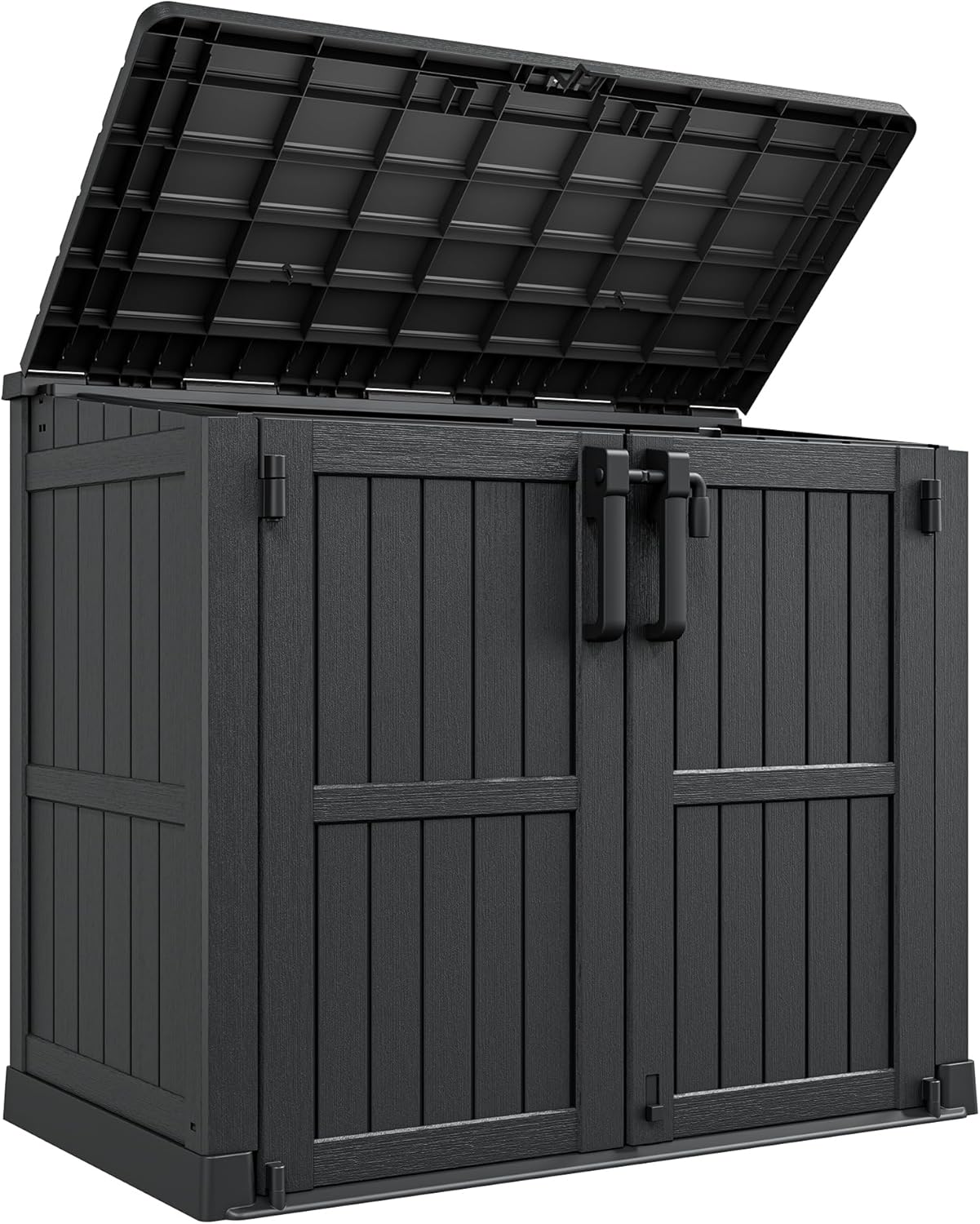 LHBcraft Outdoor Storage Cabinet 36 Cu Ft with Lockable Doors, Portable Horizontal Resin Storage Shed - Easy to Assemble, Waterproof Small Storage Shed with Floor Black