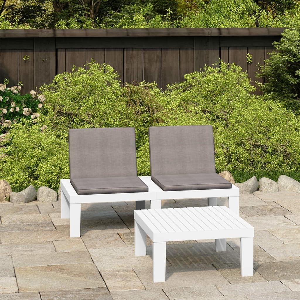 2 Piece Patio Lounge Set with Cushions Plastic White,Comfortable and Durable Outdoor Patio Set with Cushions and Sturdy Table for Relaxation and Entertainment Patio Furniture Sets, Outdoor Furniture S
