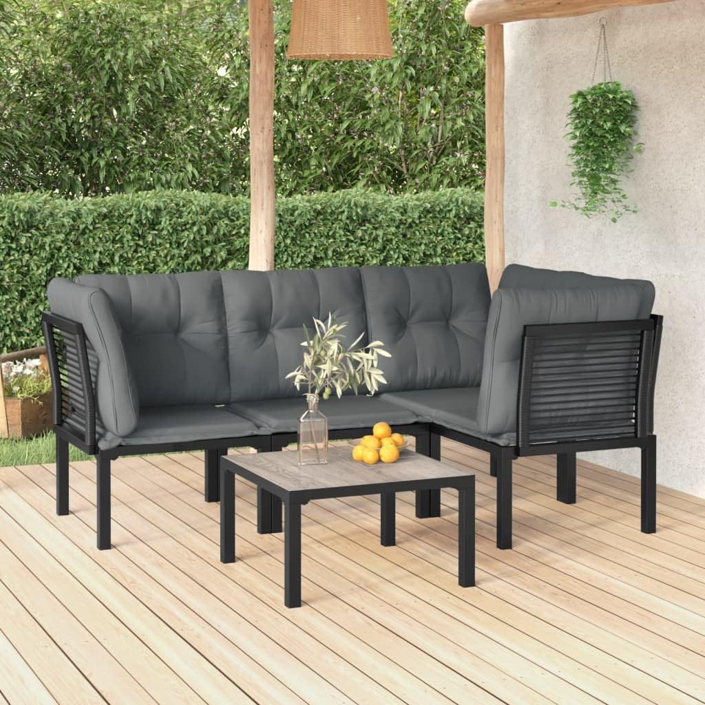 5 Piece Patio Lounge Set Black and Gray Poly Rattan,Elegant and Contemporary Patio Lounge Set with Modular Design for Outdoor Relaxation Outdoor Furniture Sets, Patio Furniture