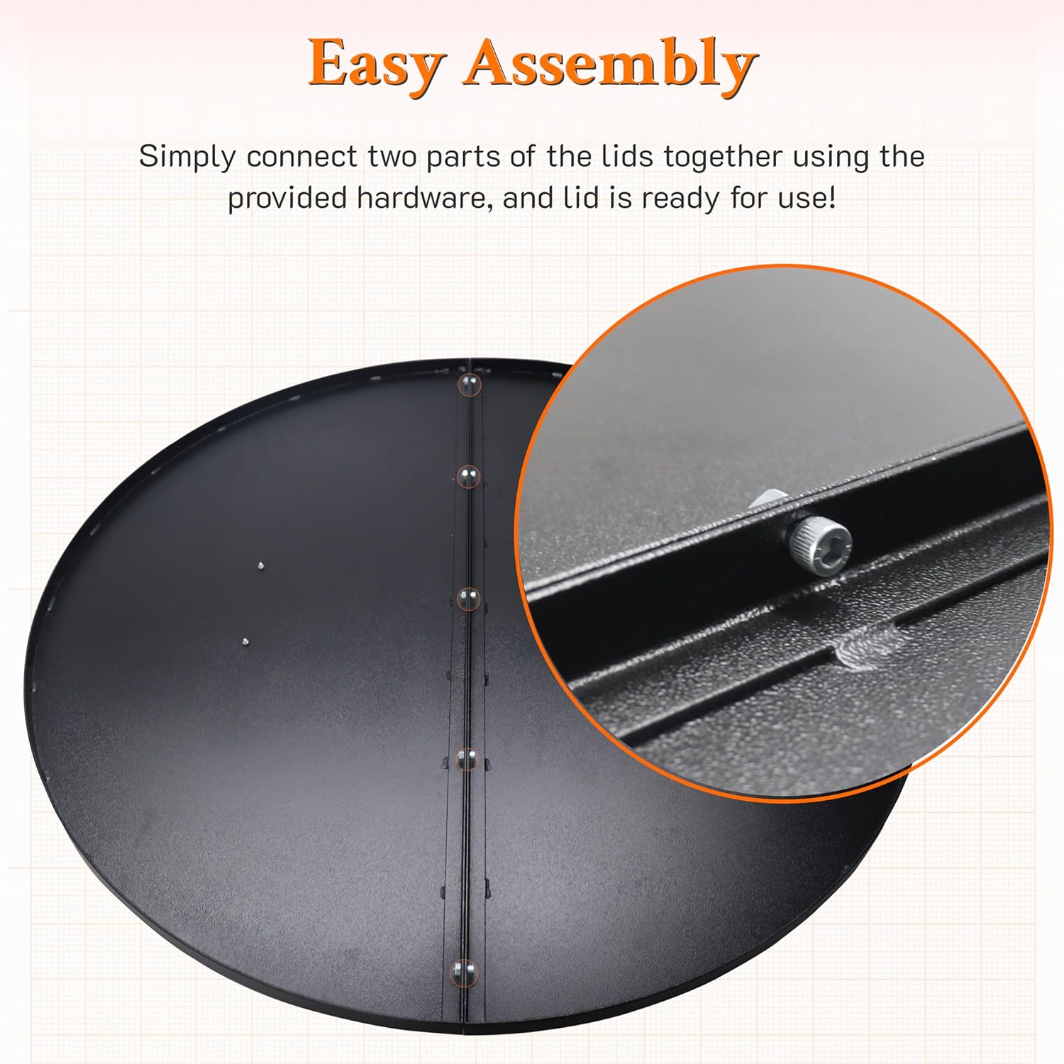 42” Fire Pit Cover Lid Round - Fit for 40” Round Fire Pit Lid for Outdoor Fireplace Cover Lid Steel fire pit metal cover W/ 2 Wooden Handles & Heat Resistant Snuffer Lid for Patio Fire Pit Ring