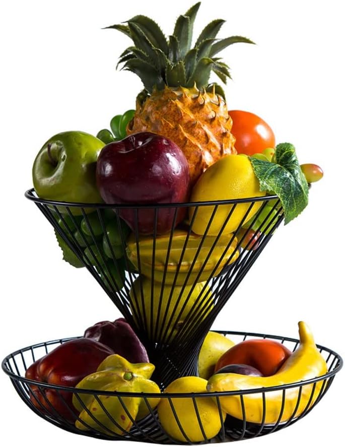 FMURY Household Double-Decker Fruit Basket Living Room Stylish Fruit Dried Fruit Kitchen Fruit and Vegetable Basket(D)
