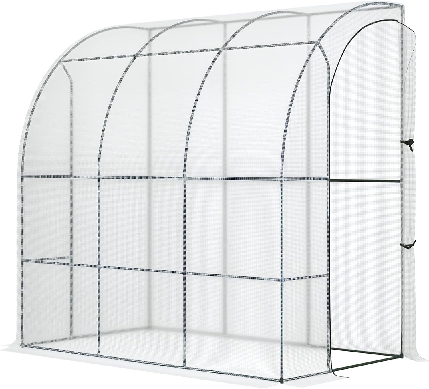 Outsunny 7' x 4' x 7' Outdoor Lean to Greenhouse, Walk-in Green House Plant Nursery with Roll-up Window, PE Cover, White