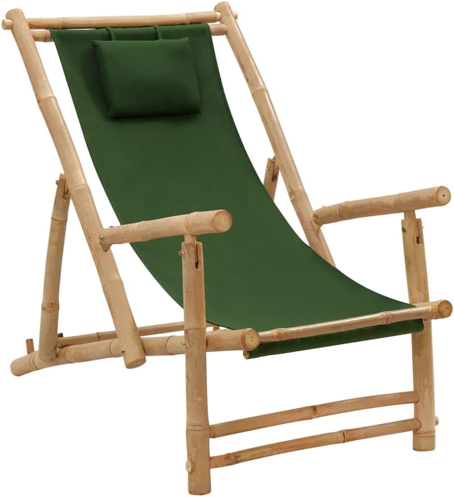 Patio Chair Deck Chair Bamboo and Canvas Green