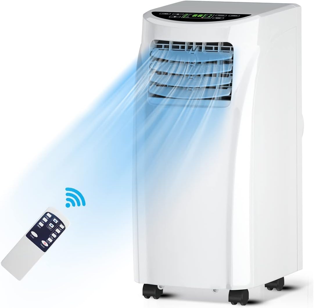ARLIME Portable Air Conditioner 8000 BTU, 3-in-1 AC Units for Rooms with Fan & Dehumidifier Cools up to 250 sq. ft, Energy Saving Single Room AC with 2 Fan Speeds, Auto Swing, 24H Timer, Full-Function LED Remote Control, Side Handles & Wheels