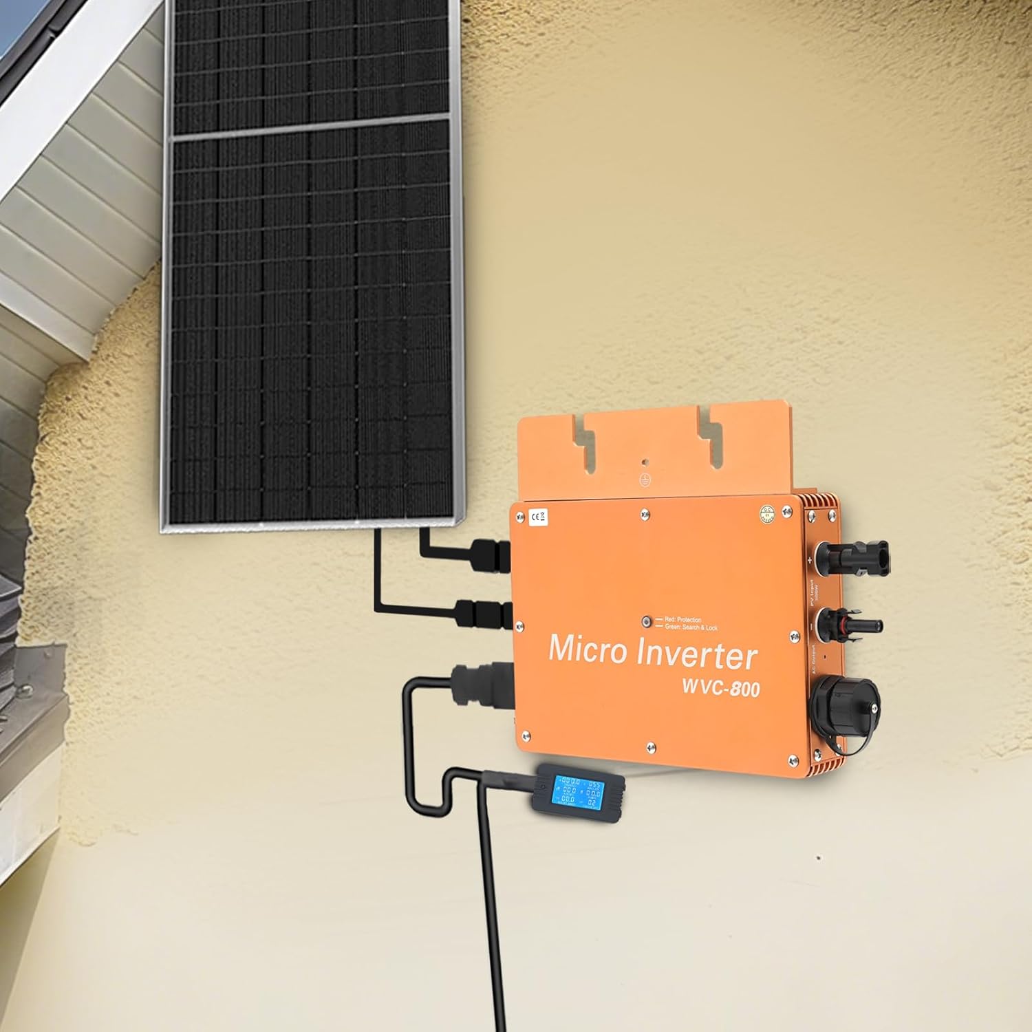 800W Solar Power Inverter, Grid Tie Micro Inverter with LCD Display, Automatic Identification Power Inverters IP65 Waterproof, 22-50VDC Input, 120V/230V Output (Gold)