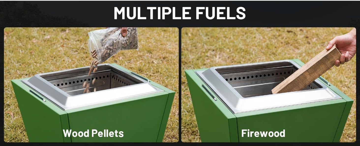 Cyberpit One Pro 25 Inches Smokeless Fire Pit with Pull-Out Ash Pan, Portable Stainless Steel Outdoor Firepit for Backyard, Patio & Camping – Green (1 Door) (1 Doors)