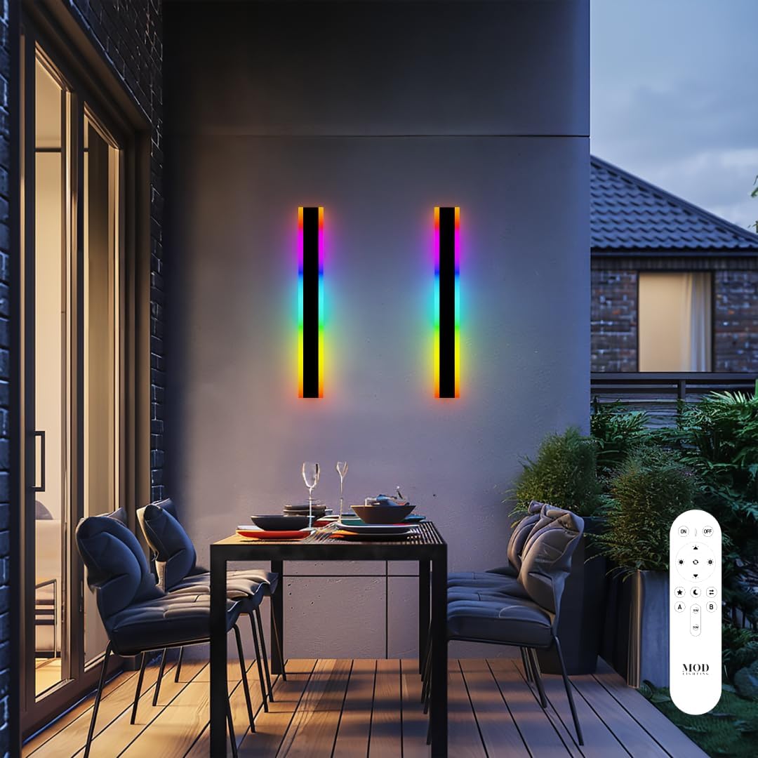 𝗠𝗢𝗗 𝗟𝗜𝗚𝗛𝗧𝗜𝗡𝗚 Haylen RGB | Waterproof Outdoor Wall Lights, Dimmable with Remote, 7 Colors and 358 Light Effects, Long Wall Sconce, Modern Linear Exterior Light Fixture, 1-Pack (RGB | 24