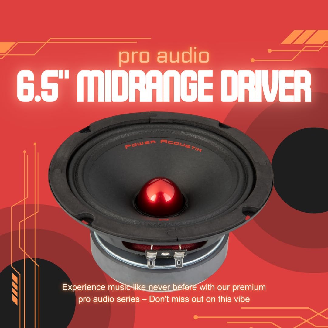 Power Acoustik PR-654C – 6.5 Inch Midrange Car Speaker | 175W RMS / 350W Max Power | 4 Ohm, 92dB Sensitivity | Cloth Surround, Black Paper Cone, Steel Basket | High Performance Car Audio Upgrade