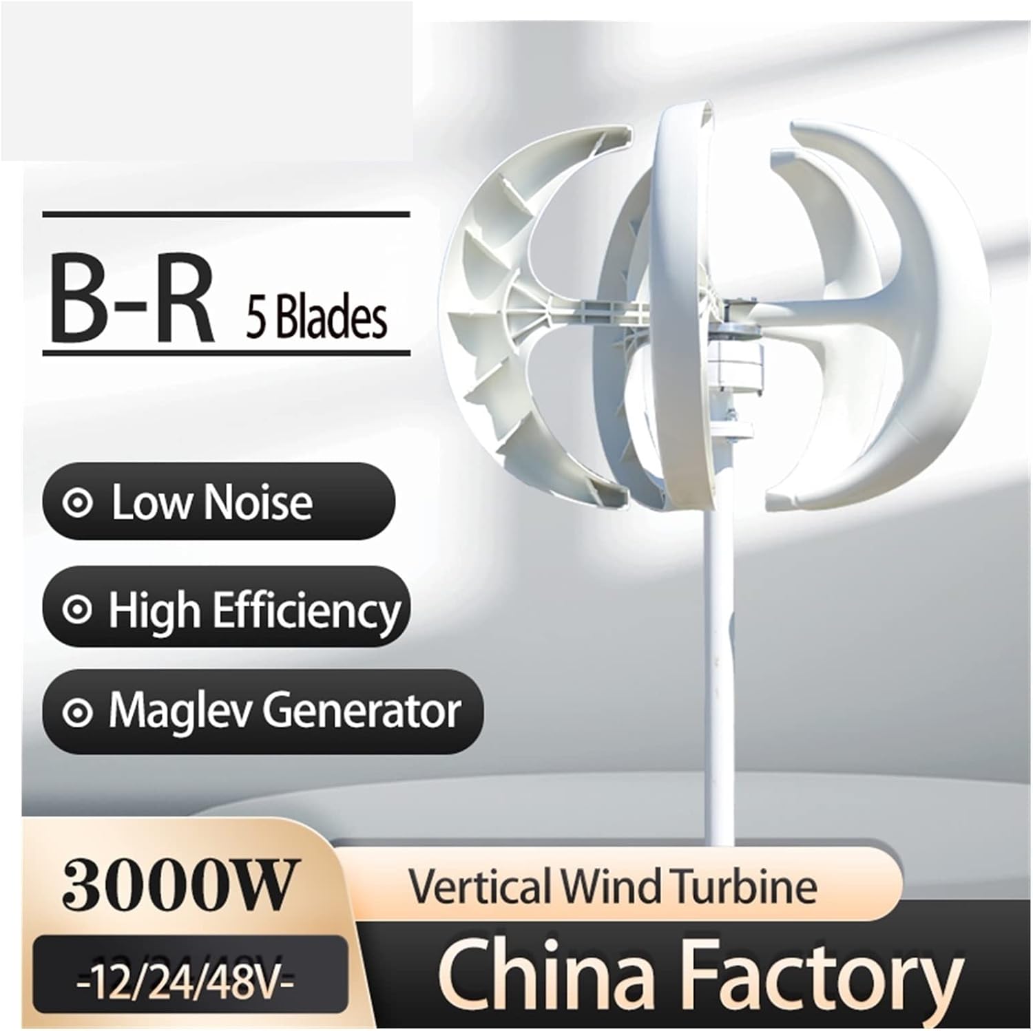 Wind Turbine, 1000W Wind Turbine 12v 24v Vertical Axies Wind Generator Small Windmill Free Energy with MPPT Charge Controller Homeuse(White,Turbine ONLY_24V)