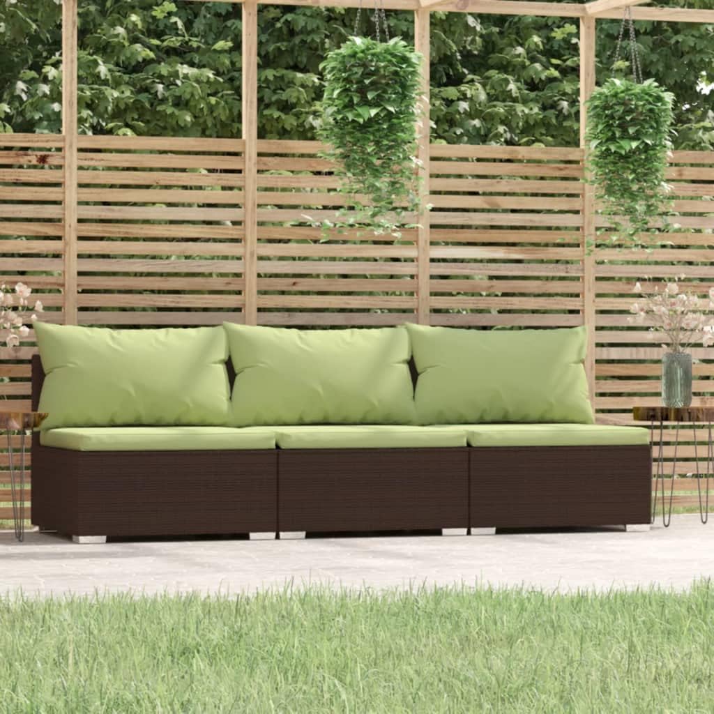 Furniture Sets 3 Seat Patio Sofa with Cushions Brown Poly Rattan,Premium WeatherResistant 3Seater Outdoor Patio Sofa with Comfortable Cushions in Green Garden Conversation Sets