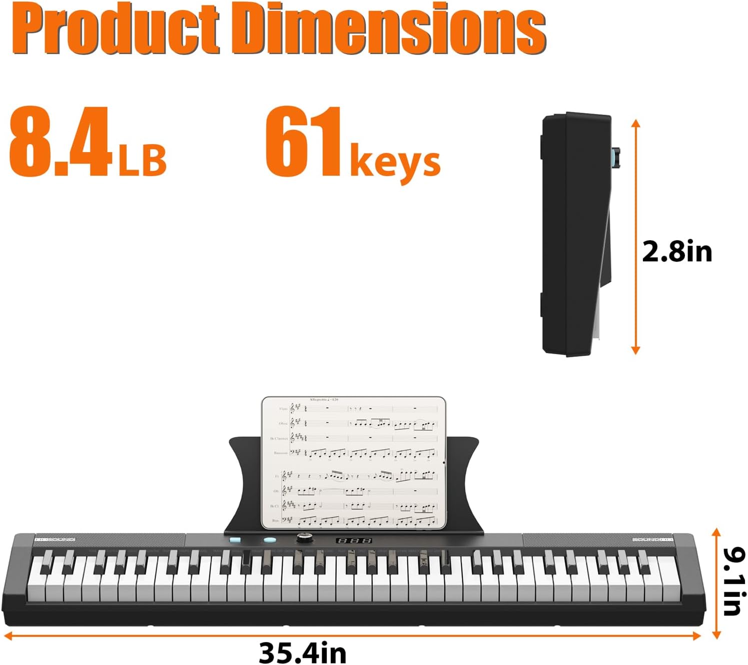 61 Key Weighted Piano Keyboard, with LCD, Note Stickers, Semi Weighted Portable Digital Piano, Small Piano Instrument, Electronic Musical Keyboard for Beginners and Professionals