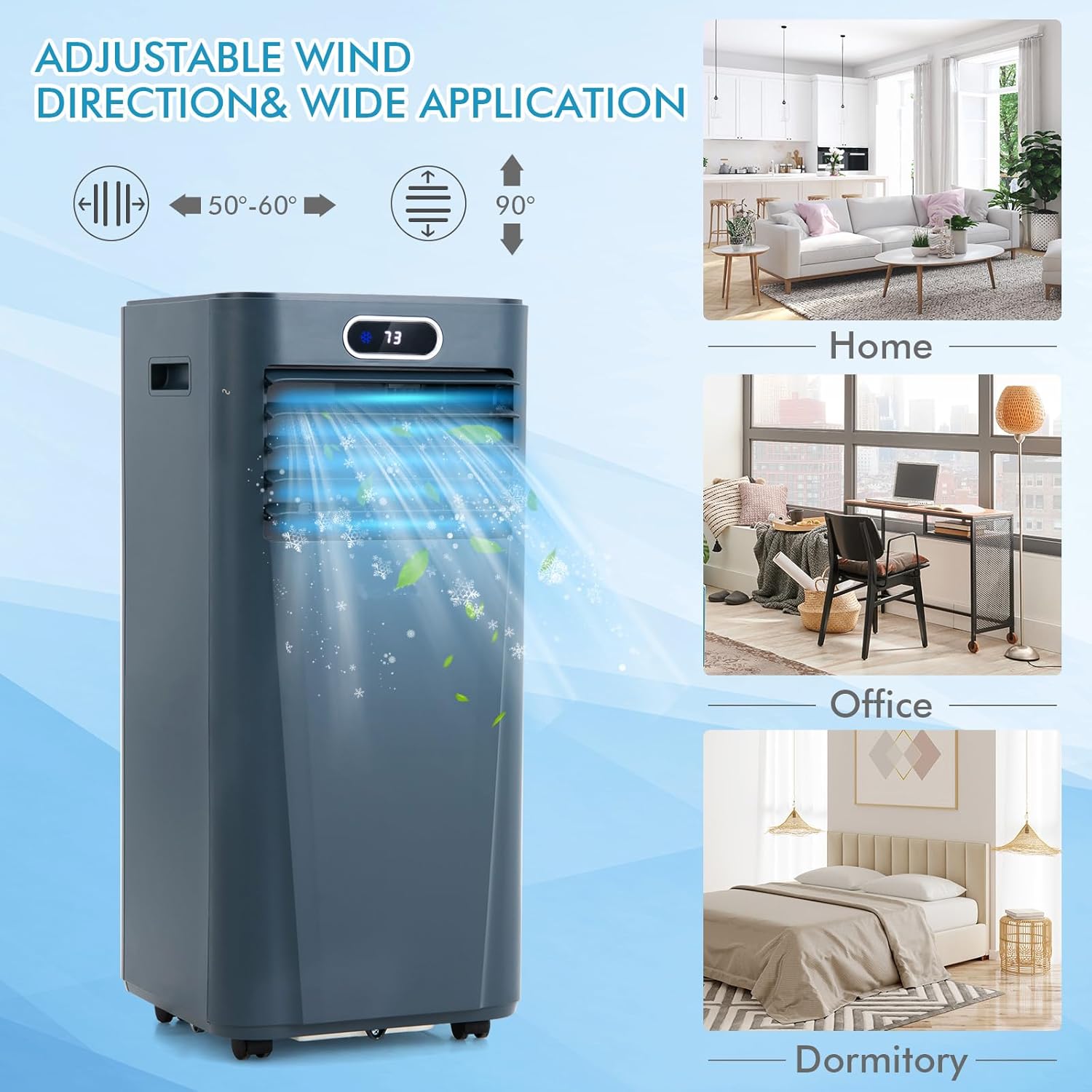 KOTEK Portable Air Conditioner, 8000 BTU Air Cooler for Rooms up to 230 Sq.Ft w/Dehumidifier & Fan, Sleep Mode, 24H Timer, Remote Control, Standing AC Unit for Bedroom (Dark Blue, 8000 BTU)