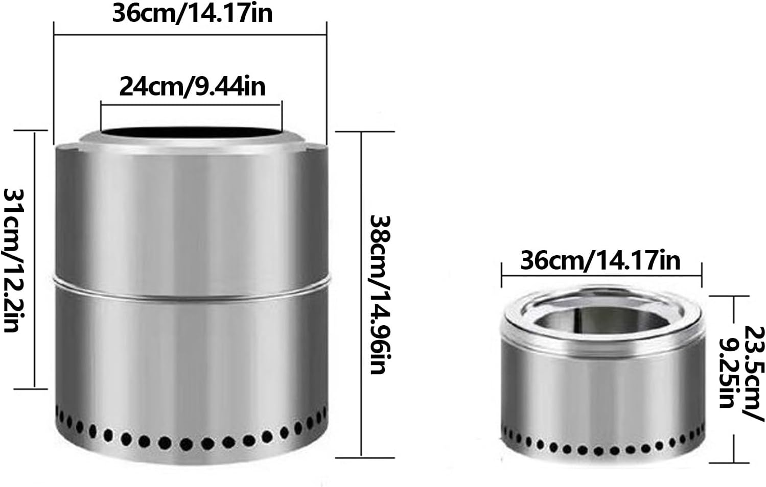 Smokeless Firepit Fire Pit Stainless Steel Fire Pits with Stand Carry Bag for Outdoor Backyard Patio Garden Picnic Camping Bonfire(直径36cm)