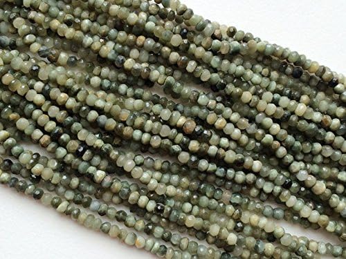 5 Strand Natural Green Cats Eye Micro Faceted Rondelles, Cats Eye Israeli Beads, Necklace, 4-5.5mm, 13 Inch