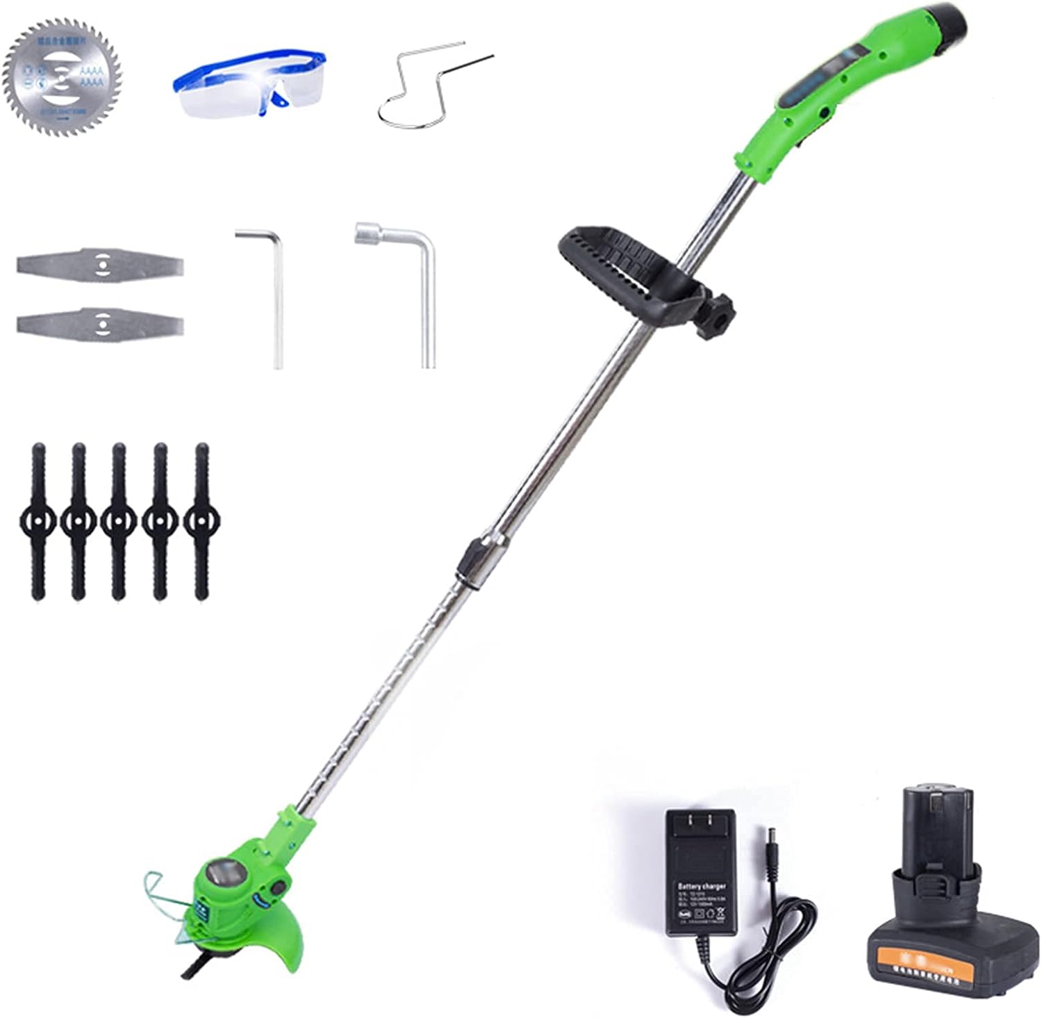 Electric Lawn Mower, 12V Battery Powered Portable Rotary Electric Lawn Mower, Lightweight Rechargeable Telescopic Garden Lawn Mower Household Weeding Tools, 2 Batteries