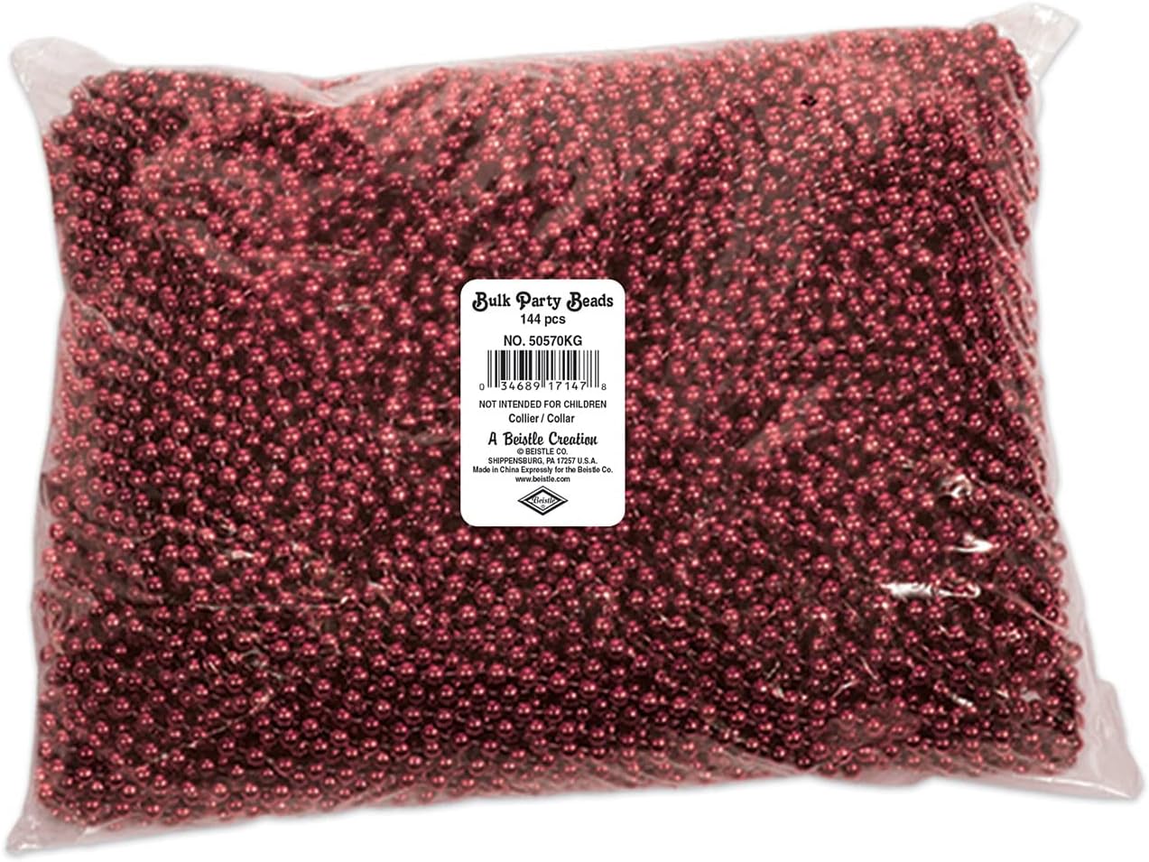 Beistle Bulk 720-Pack Small Round Party Beads, 7mm by 33-Inch, Red