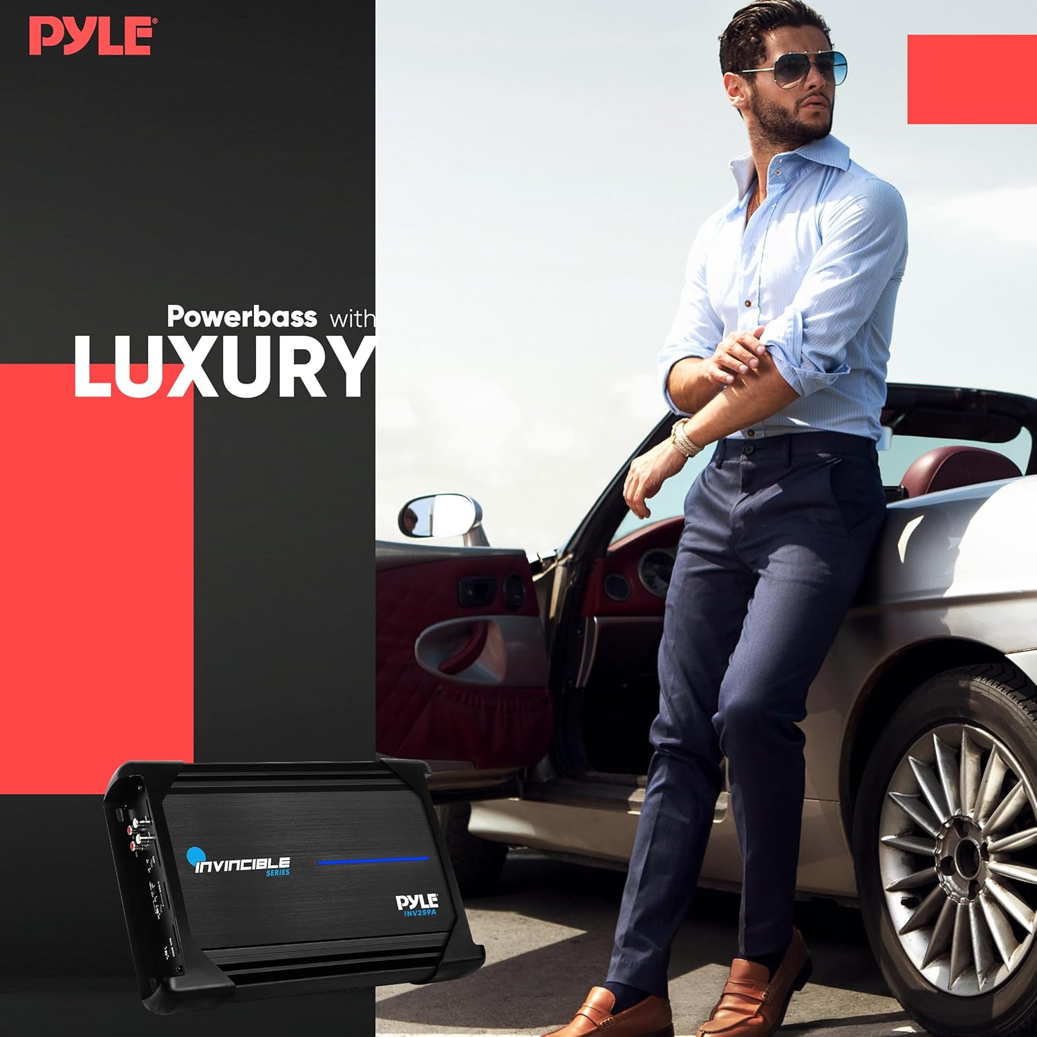 Pyle 2000W 12″ Class AB MOSFET Amplifier – Invincible Series 2-Channel Monoblock Car Audio Amp, High Power Performance with Advanced Protection Circuitry, Compact Design, PWM Power Supply