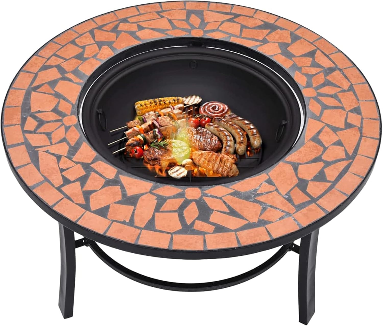 Mosaic Ceramic Fire Bowl Terracotta 68 cm Outdoor Fire Pit Garden Fire Pit Fire Bowl Black for Garden Terrace