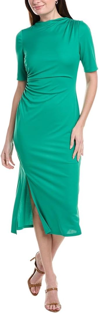 Anne Klein Womens Short Sleeve Draped Midi Dress