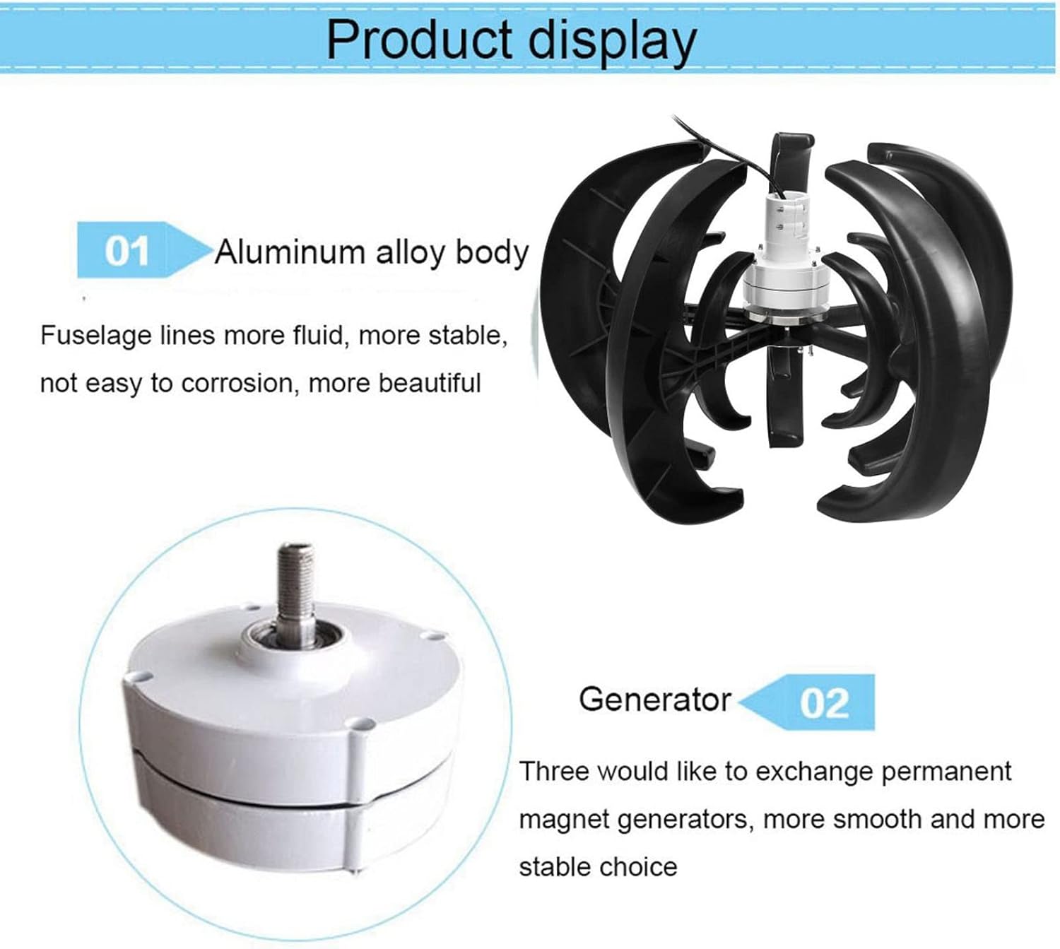 1200W 12V 24V Wind Turbine Generator+MPPT Controller Lantern Vertical Low Wind Speed Starts Home Street Lights 5 Blades Wind Power Generator Kit (Color : Black A, Size : 12v)