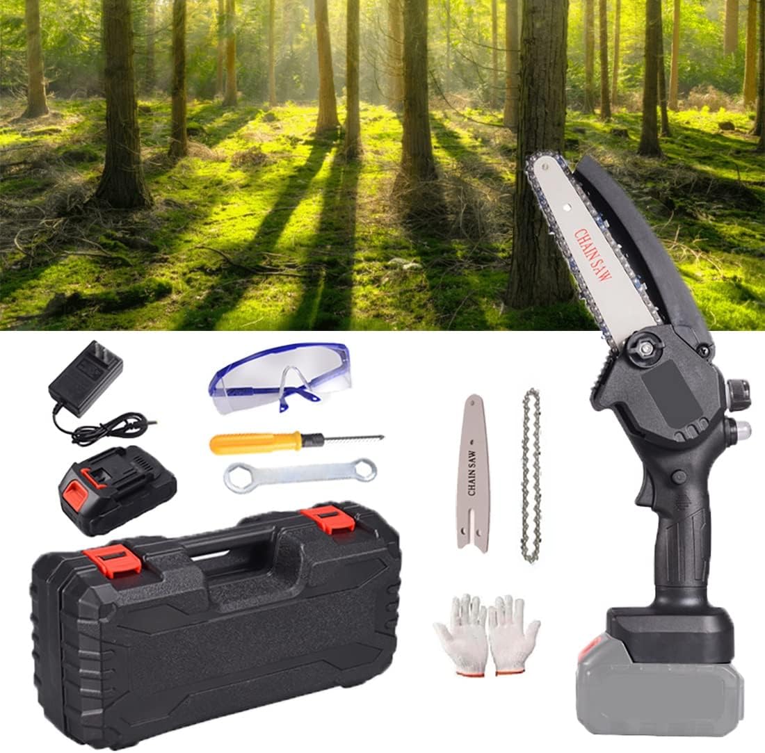 Mini Chainsaw,Mini Cordless Chainsaw Battery Powered,6 Inch Electric Small handheld Chain saw Kit with 1 Rechargeable Battery for Tree Pruning,Wood Cutting ( Color : Black-36V , Battery *1 : 1*Chain )