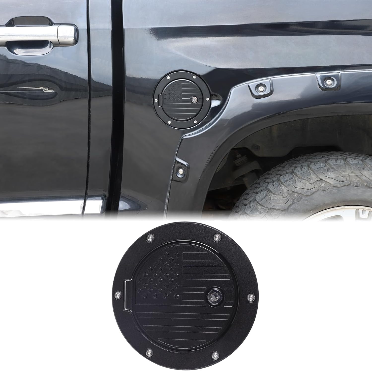 Car Fuel Tank Cap Replacement Anti-theft Lock Cap Fit Toyot@a Tundra 2007-2021 Door Fuel Tank Cover W/Lock Gas Cap Tank Trim Cover Fuel Filler Door Protector Accessories, Black American Flag Pattern