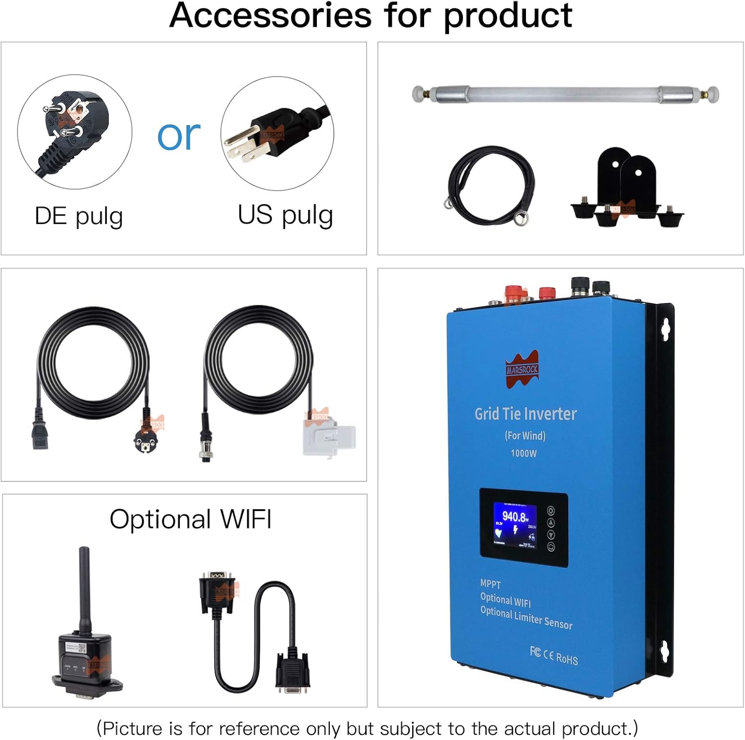 1000W Wind Grid Tie Inverter with Limiter, Pure Sine Wave Inverter Converts 22-60V DC to 110V/240V AC (Auto-Match),Perfectly Compatible with Home Wind Power Systems