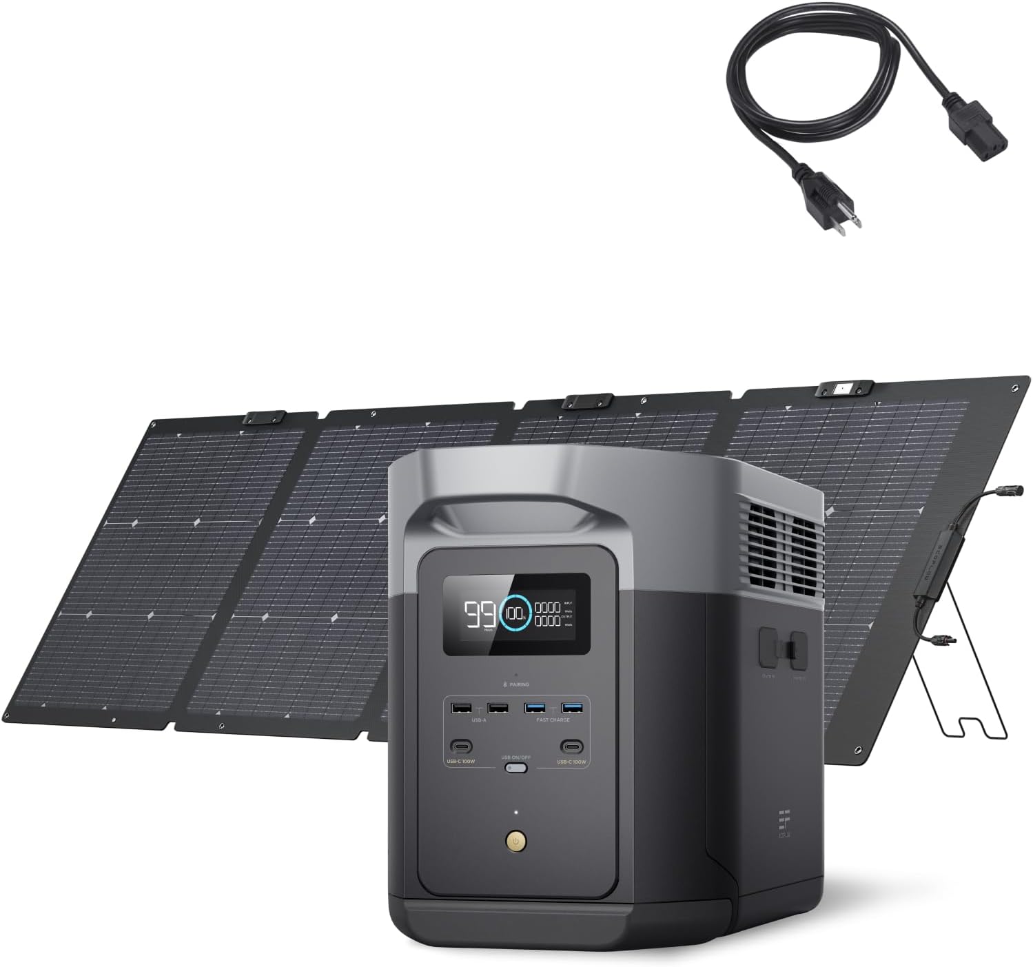 EF ECOFLOW Portable Power Station DELTA 2 Max with 220W Solar Panel and AC Charging Cable, Full Charge in 1 Hr, 2048Wh Solar Powered Generator for Home Backup(Solar Panel Optional)