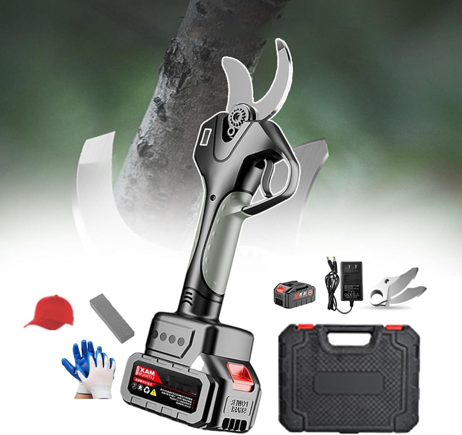 Electric Pruning Shears 21V, Cordless Secateurs with Telescopic Pole, High Carbon Steel Blades, LCD Display, for Gardens, Parks, Farms Orchards