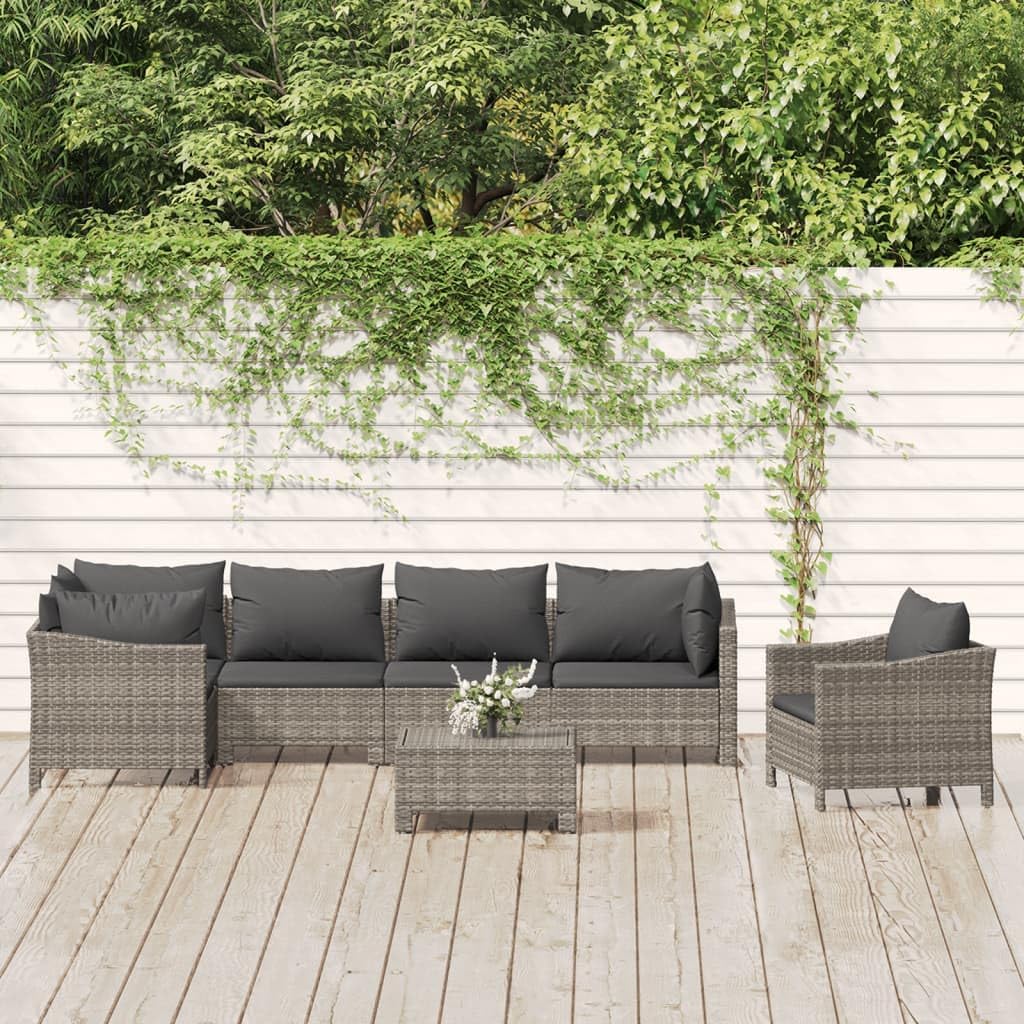 7 Piece Patio Lounge Set with Cushions Gray Poly Rattan,Modern Rattan Patio Lounge Set: Comfort and Style for Your Garden Furniture Sets for Patio, Lawn & Garden