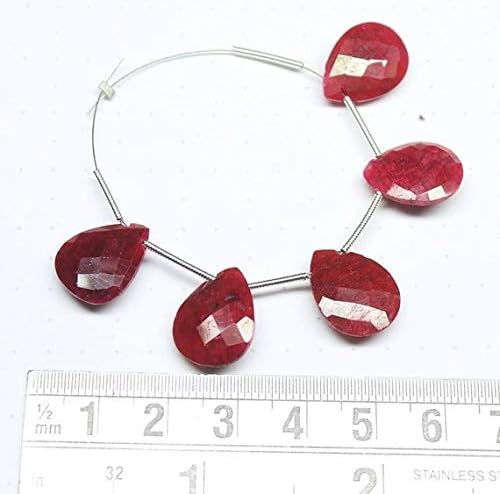 natural african red ruby faceted pear drop gemstone craft loose beads 5 pc 16mm 12mm
