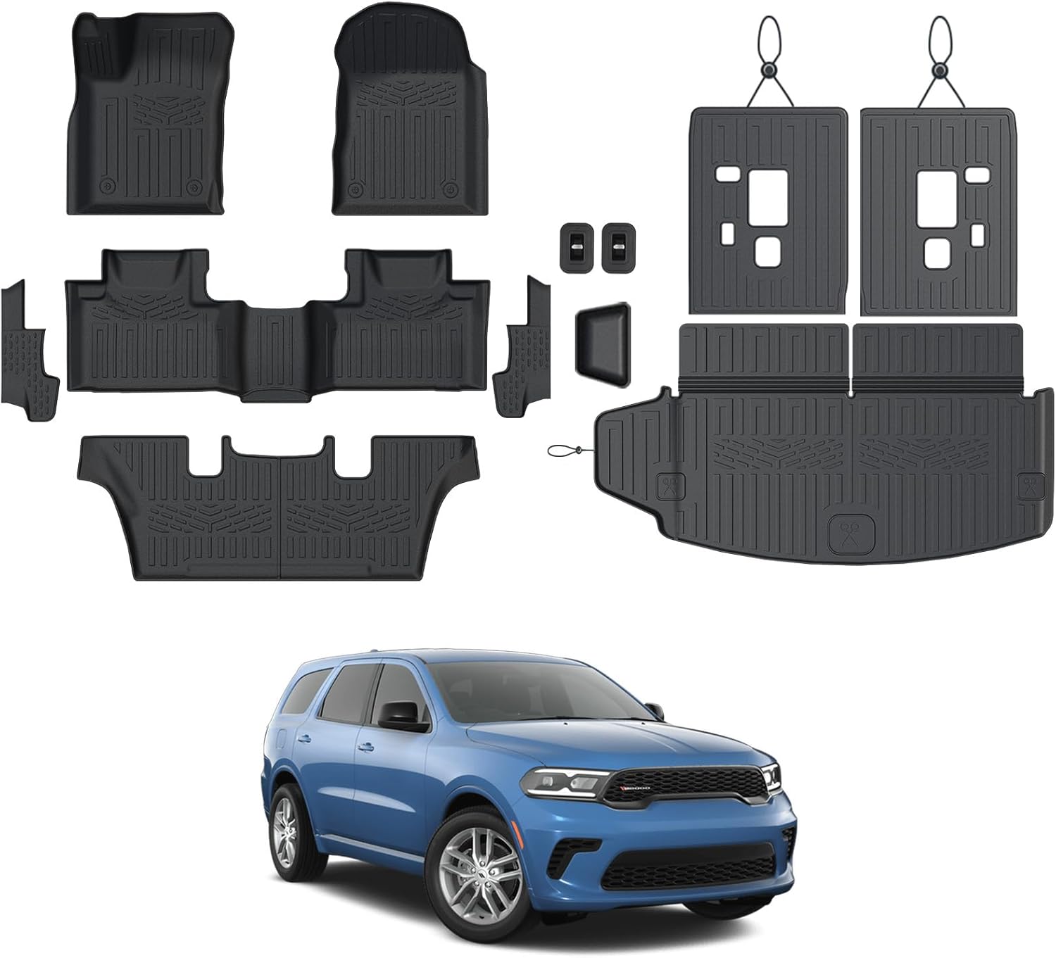 Floor Mats Set for 2016-2026 Dodge Durango (Only for 6 Seats with Captain Chairs), All Weather TPE Backrest Mat Trunk Mat Cargo Liner Door Sill Guards Accessories (6 Seats Floor Mats Set)