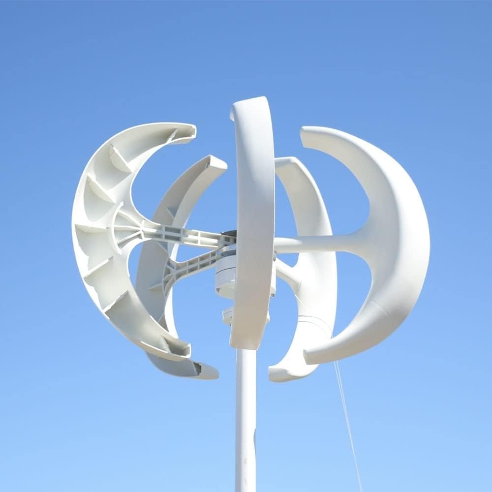 Wind Turbine, Wind Power Turbines Generator 5kw 8kw 12/24/48V 5 Blades Windmill Lantern Vertical Axis for Streetlight with MPPT Controller(White,with COTROLLER_24V_8000W)