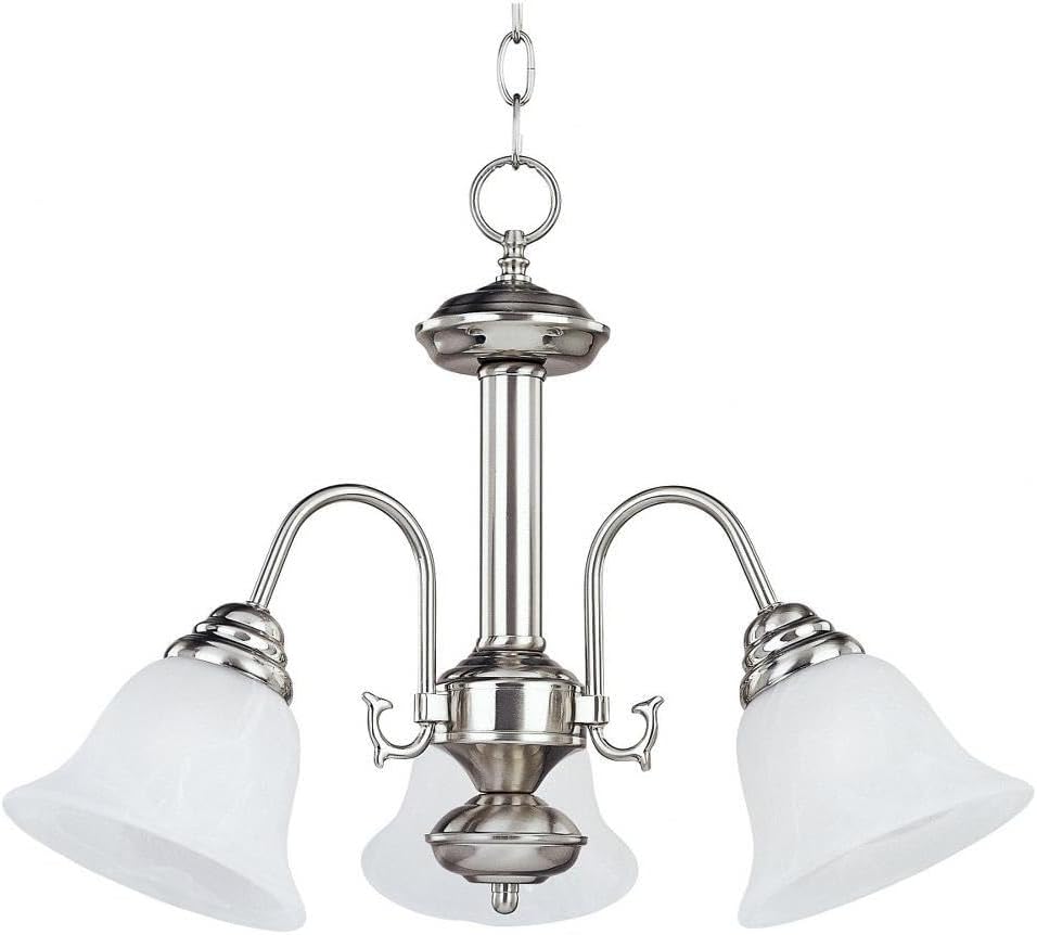 Maxim Malaga 3 Down Light Small Chandelier with Satin Nickel Finish and Marble Glass