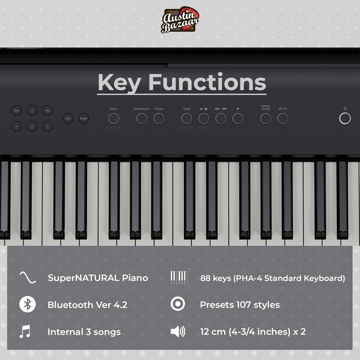 Roland FP-E50 88-Key Digital Piano - Black Bundle with Adjustable Stand, Bench, Deluxe Sustain Pedal, Piano Book, Online Piano Lessons, Instructional DVD, and Austin Bazaar Polishing Cloth