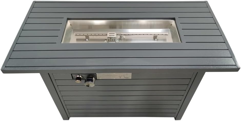 25 inch High x 42 inch Wide Grey Steel Propane-Powered Outdoor Fire Pit Table with Weather-Resistant Cover and Lid