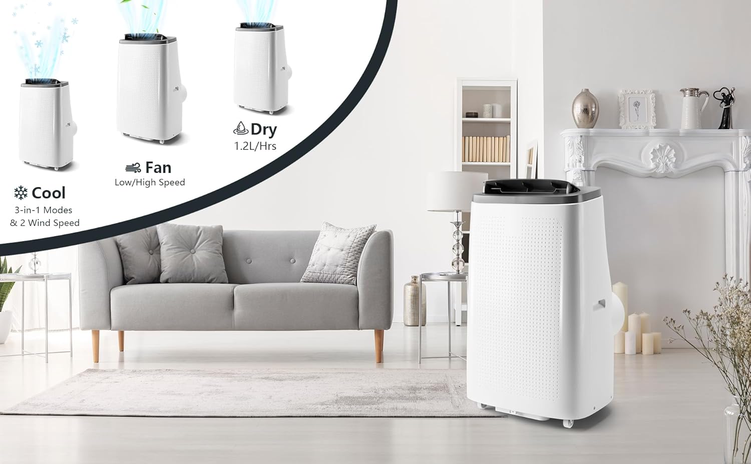 14,000 BTU Portable Air Conditioner for Room - Ultra Quiet 54dB, Cools 700 Sq Ft - 3-In-1 AC/Dehumidifier/Fan with Instant Window Kit & Remote. Ideal for Apartment, Dorm, Office​